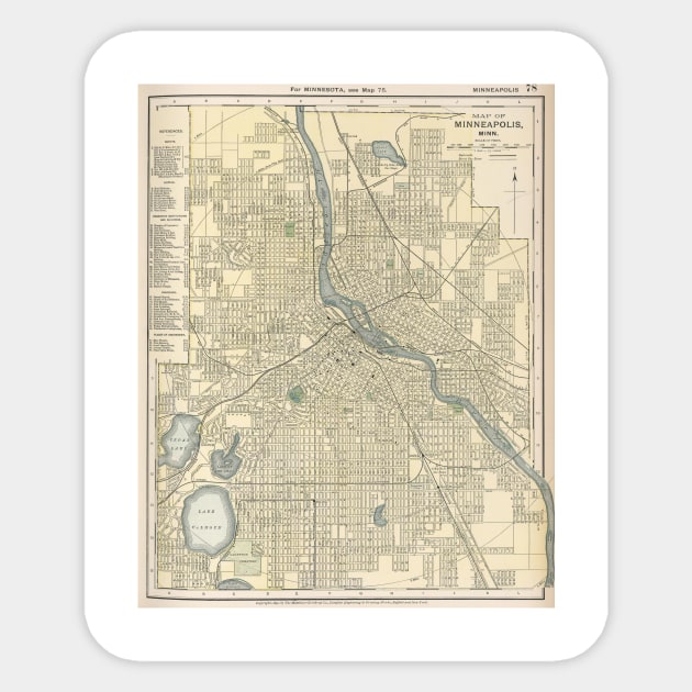 Vintage Map of Minneapolis Minnesota (1891) Sticker by Bravuramedia